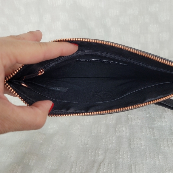 White House Black Market moody black floral flat clutch rose gold metal studs - Picture 7 of 10